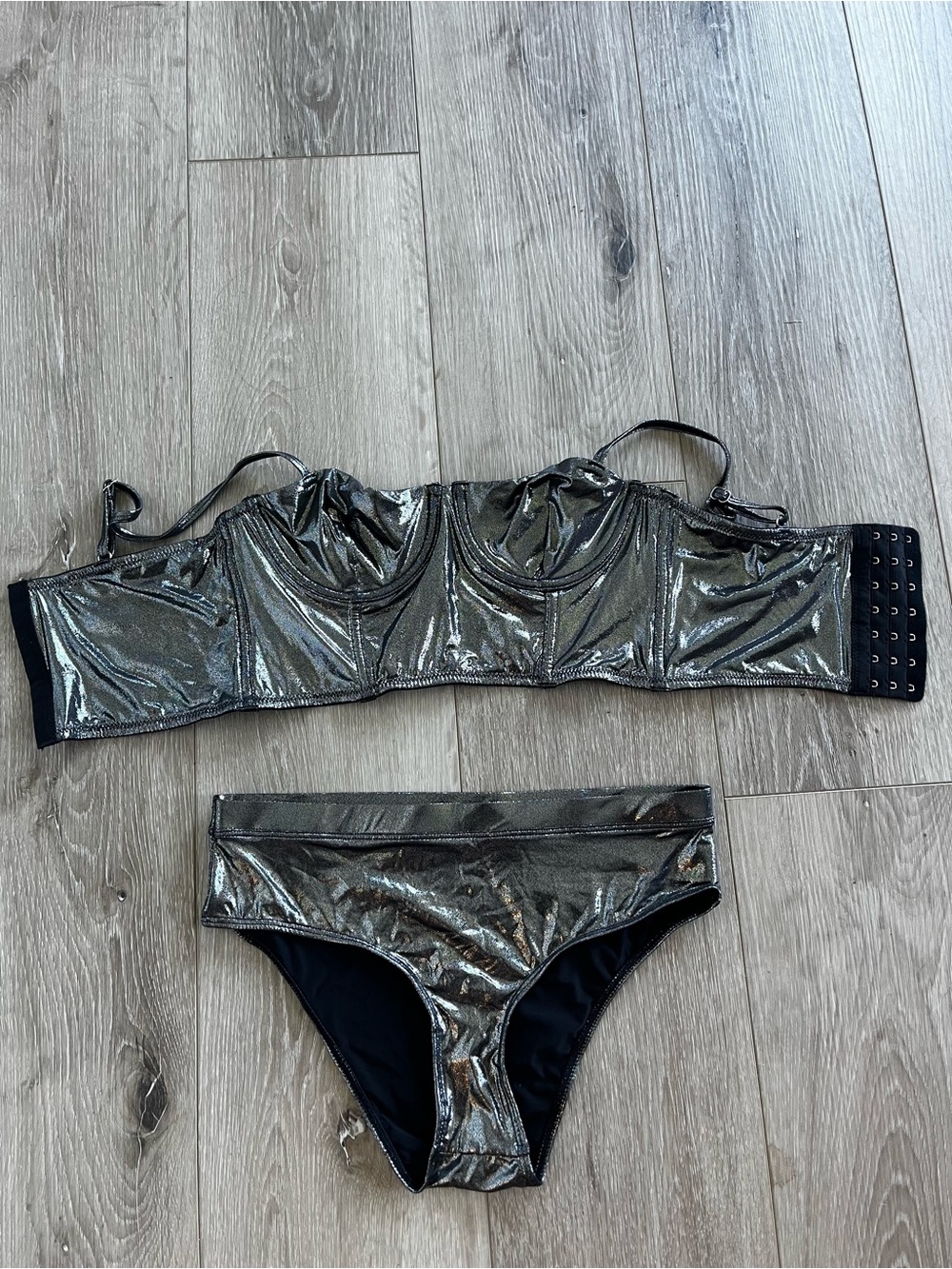 Forever 21 Metallic Silver Bustier Bikini Set